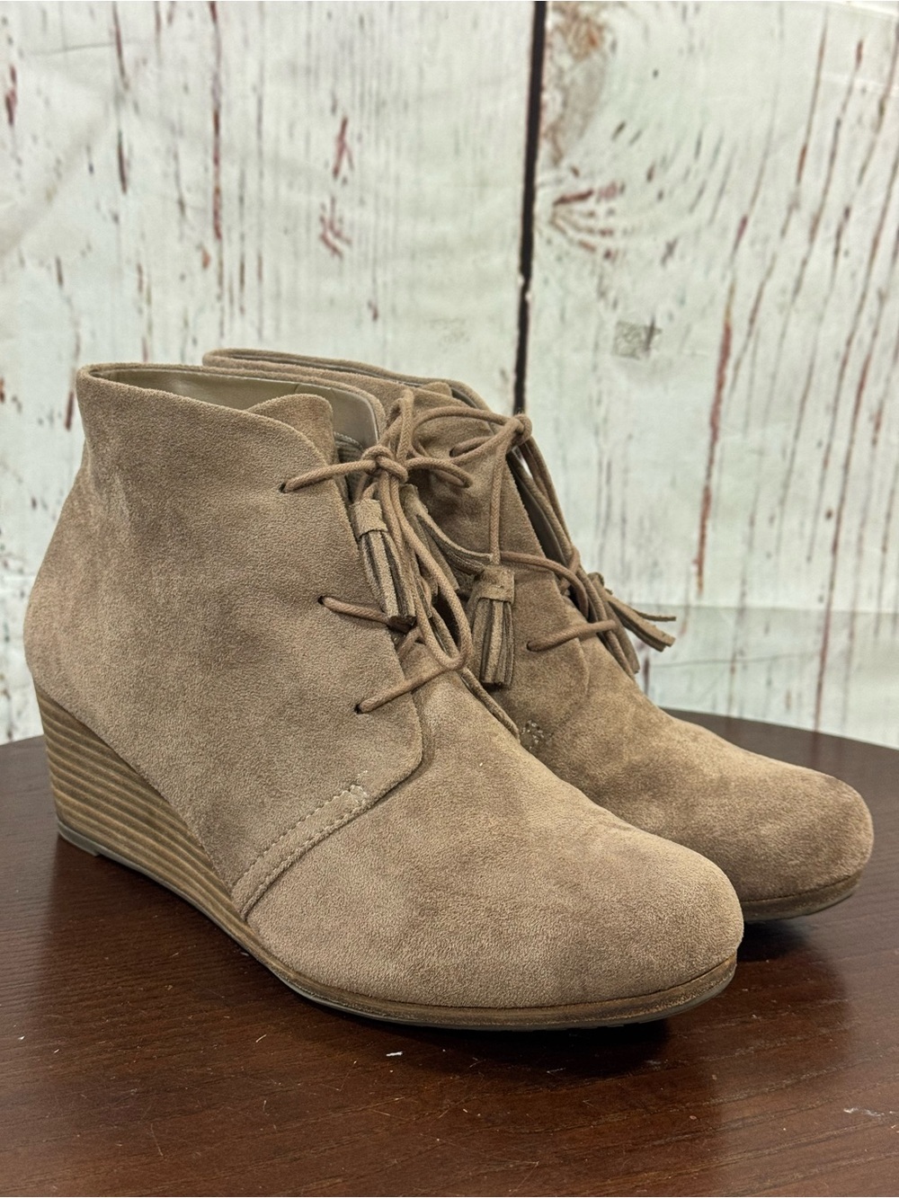Dr. Scholl’s Women's Taupe Wedge Ankle Boots memory foam cool fit insole 9.5